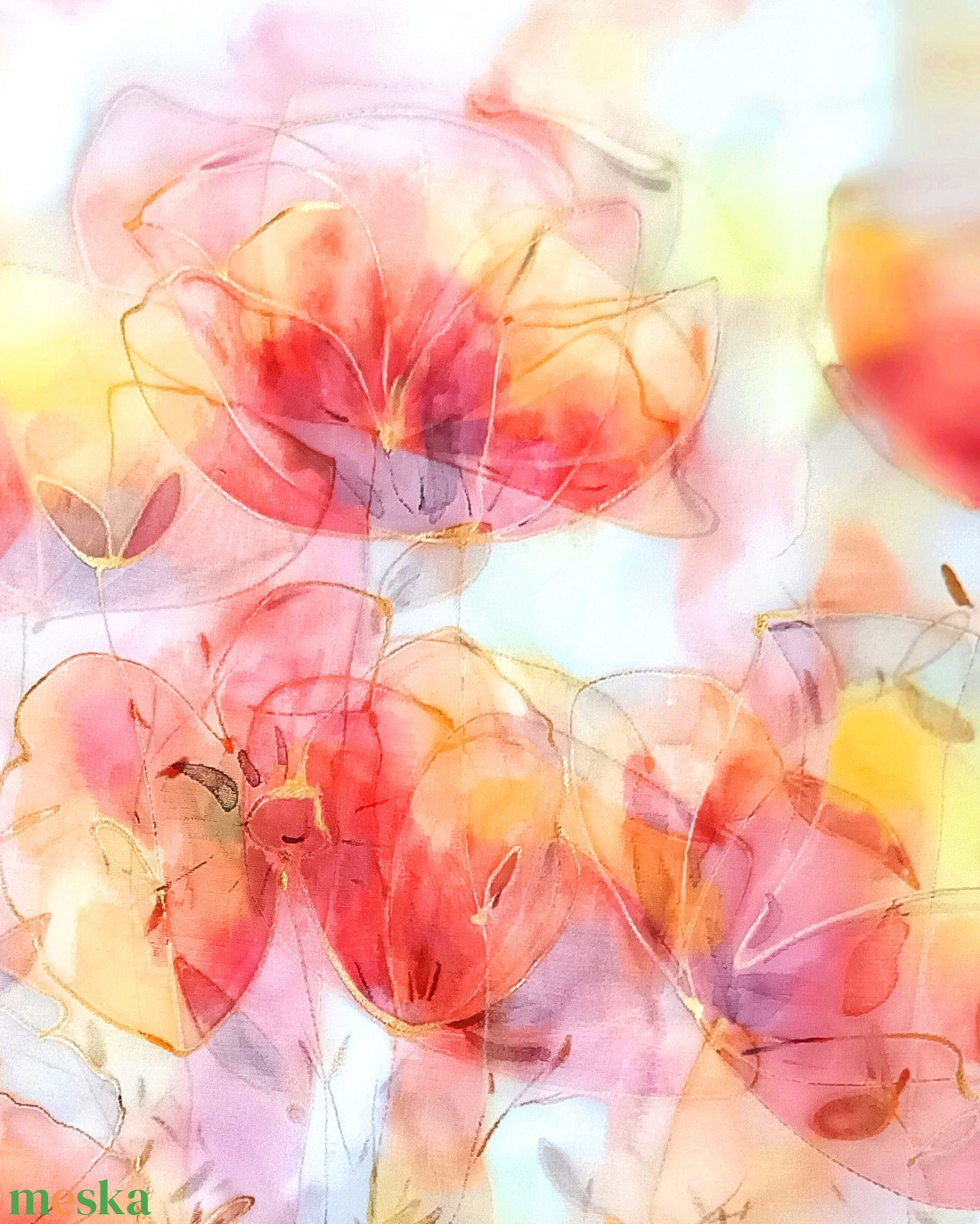 Pipacsmező tiszta selyem sál - ruha & divat - sál, sapka, kendő - sál - Meska.hu