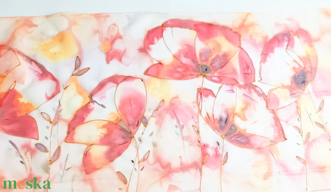 Pipacsmező tiszta selyem sál - ruha & divat - sál, sapka, kendő - sál - Meska.hu