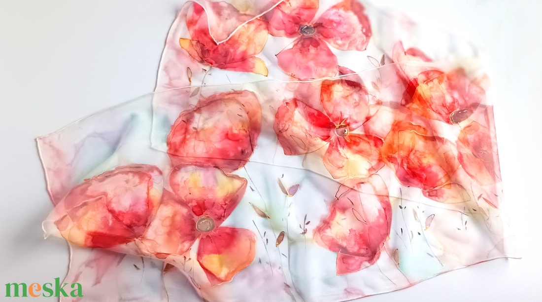 Napfényes pipacsok tiszta selyem sál - ruha & divat - sál, sapka, kendő - sál - Meska.hu