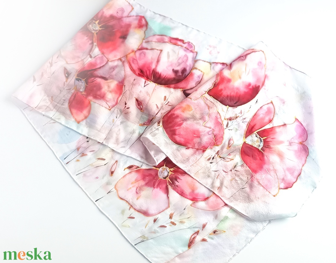 Pipacsos tiszta selyem sál - ruha & divat - sál, sapka, kendő - sál - Meska.hu