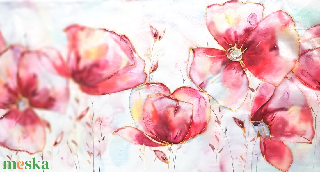 Pipacsos tiszta selyem sál - ruha & divat - sál, sapka, kendő - sál - Meska.hu