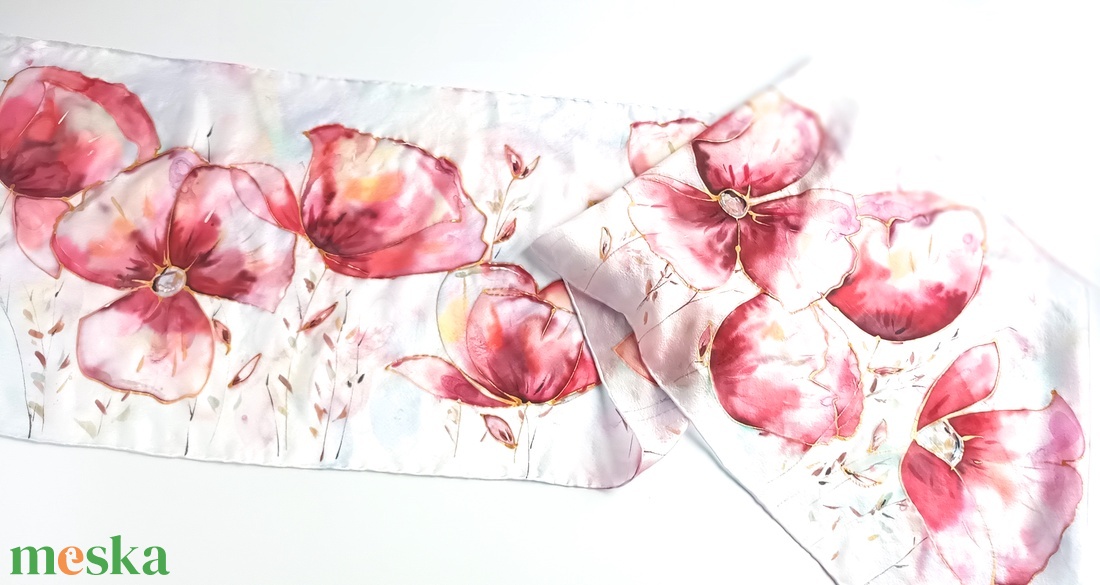 Pipacsos tiszta selyem sál - ruha & divat - sál, sapka, kendő - sál - Meska.hu