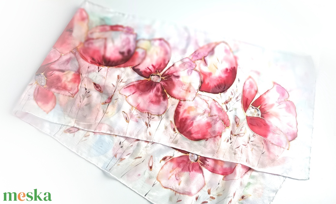 Pipacsos tiszta selyem sál - ruha & divat - sál, sapka, kendő - sál - Meska.hu