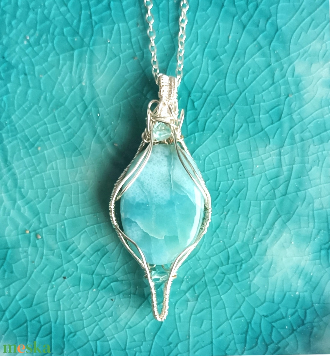 Larimár valódi ásvány medálos nyaklánc - ékszer - nyaklánc - medálos nyaklánc - Meska.hu