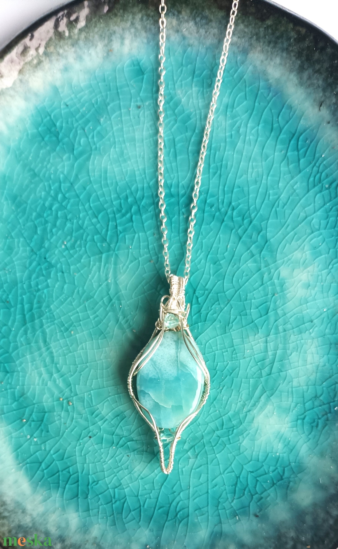 Larimár valódi ásvány medálos nyaklánc - ékszer - nyaklánc - medálos nyaklánc - Meska.hu