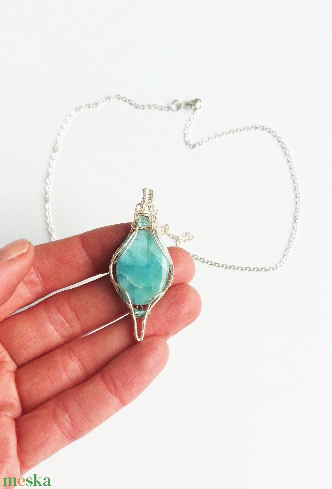 Larimár valódi ásvány medálos nyaklánc - ékszer - nyaklánc - medálos nyaklánc - Meska.hu