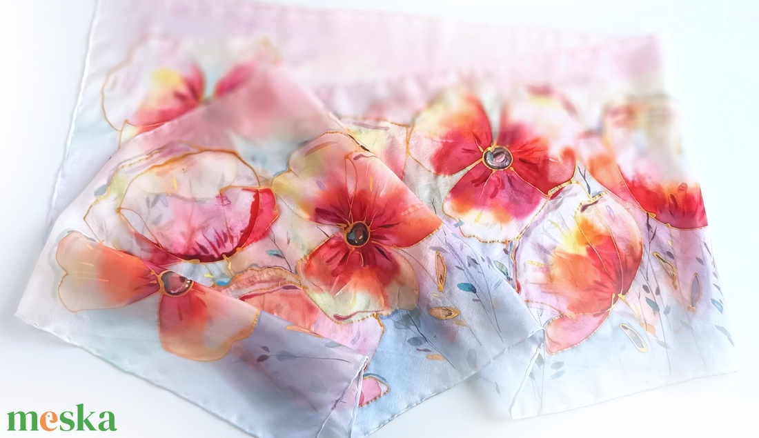 Pipacsmező tiszta selyem sál - ruha & divat - sál, sapka, kendő - sál - Meska.hu