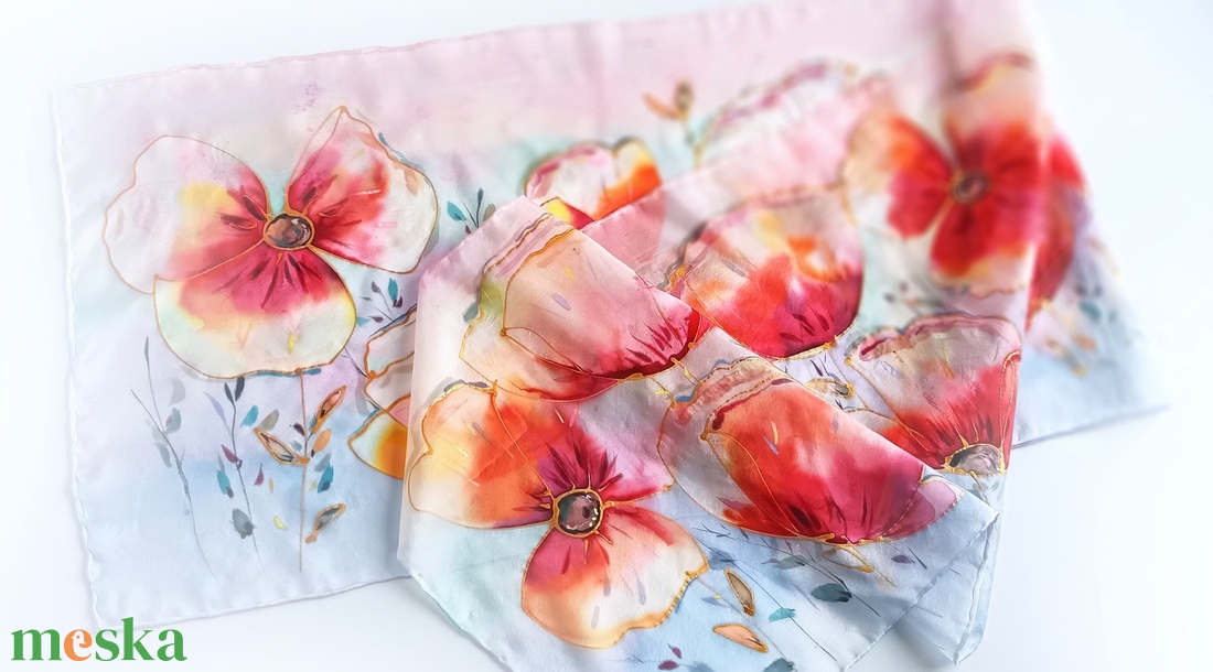 Pipacsmező tiszta selyem sál - ruha & divat - sál, sapka, kendő - sál - Meska.hu