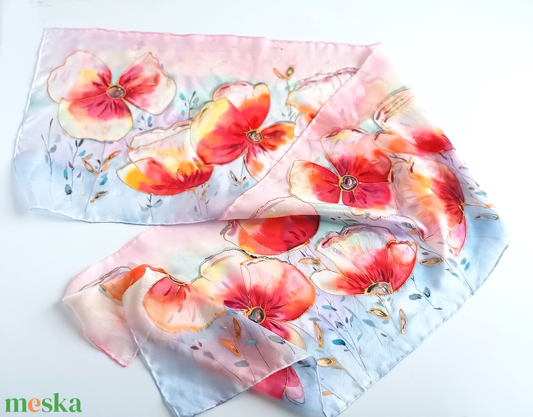 Pipacsmező tiszta selyem sál - ruha & divat - sál, sapka, kendő - sál - Meska.hu