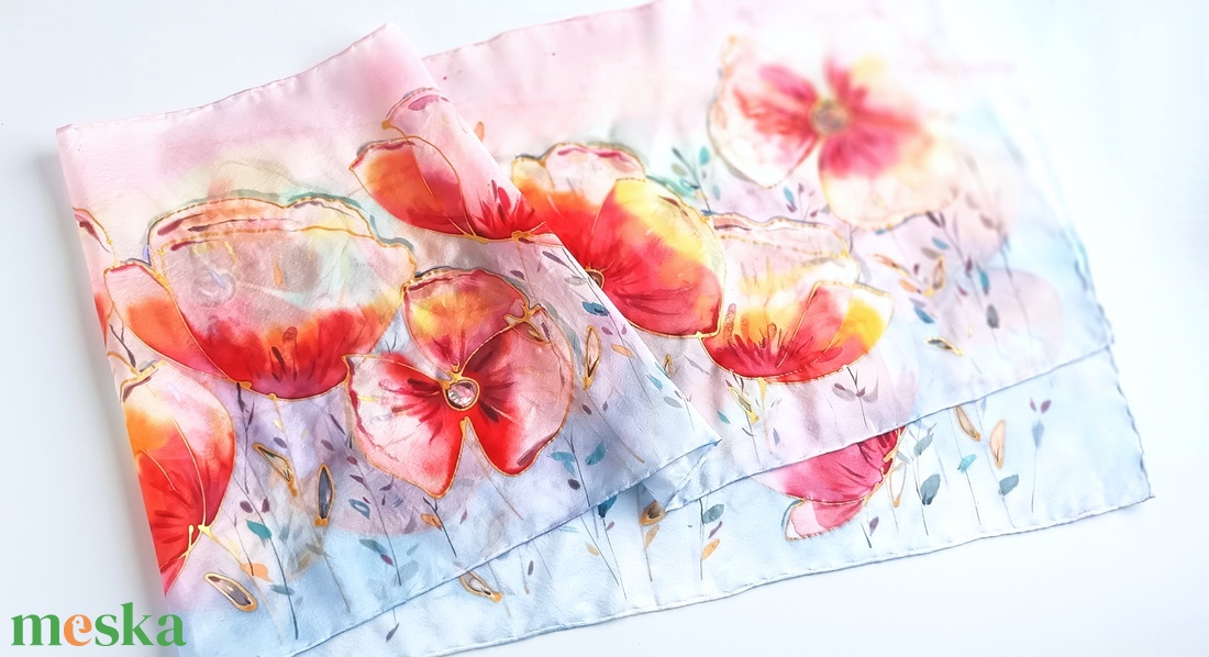 Pipacsmező tiszta selyem sál - ruha & divat - sál, sapka, kendő - sál - Meska.hu