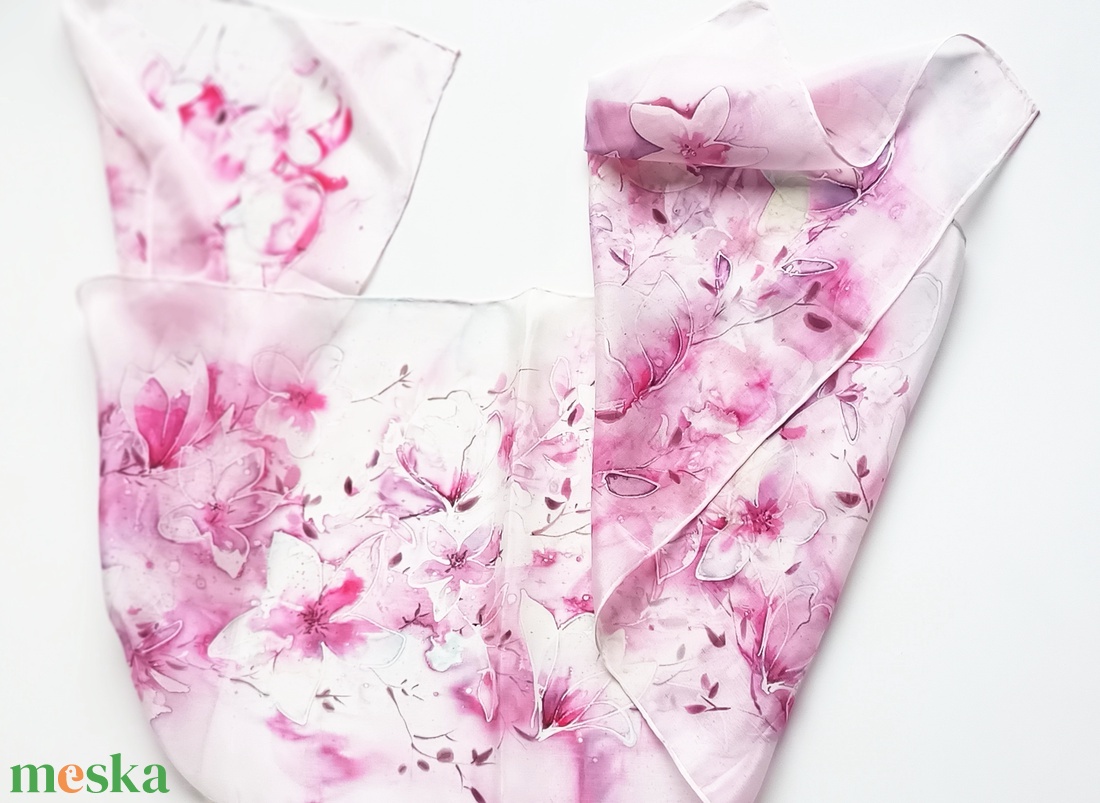 Varázslatos magnóliák tiszta selyem sál - ruha & divat - sál, sapka, kendő - sál - Meska.hu