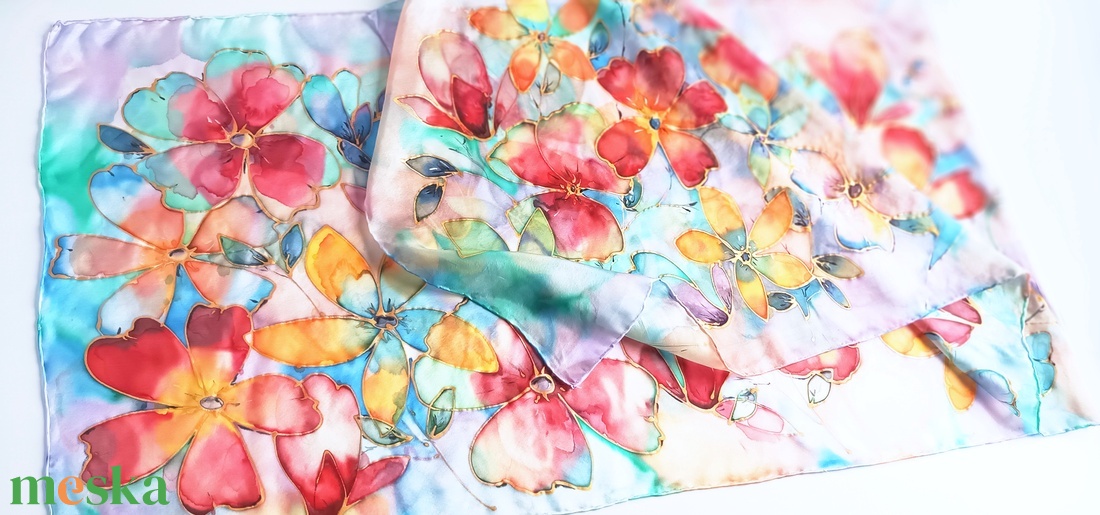 Virágkarnevál tiszta selyem stóla - ruha & divat - sál, sapka, kendő - sál - Meska.hu