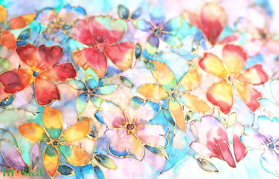 Virágkarnevál tiszta selyem stóla - ruha & divat - sál, sapka, kendő - sál - Meska.hu