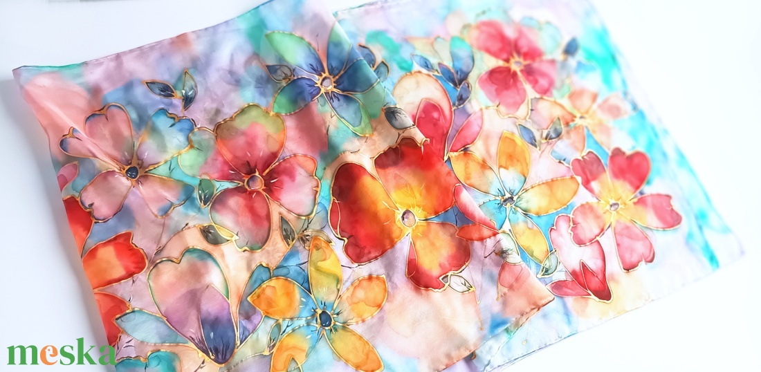 Virágkarnevál tiszta selyem stóla - ruha & divat - sál, sapka, kendő - sál - Meska.hu