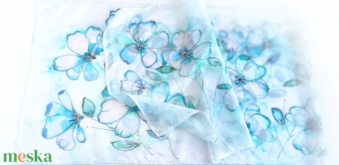 Türkiz álom tiszta selyem sál - ruha & divat - sál, sapka, kendő - sál - Meska.hu