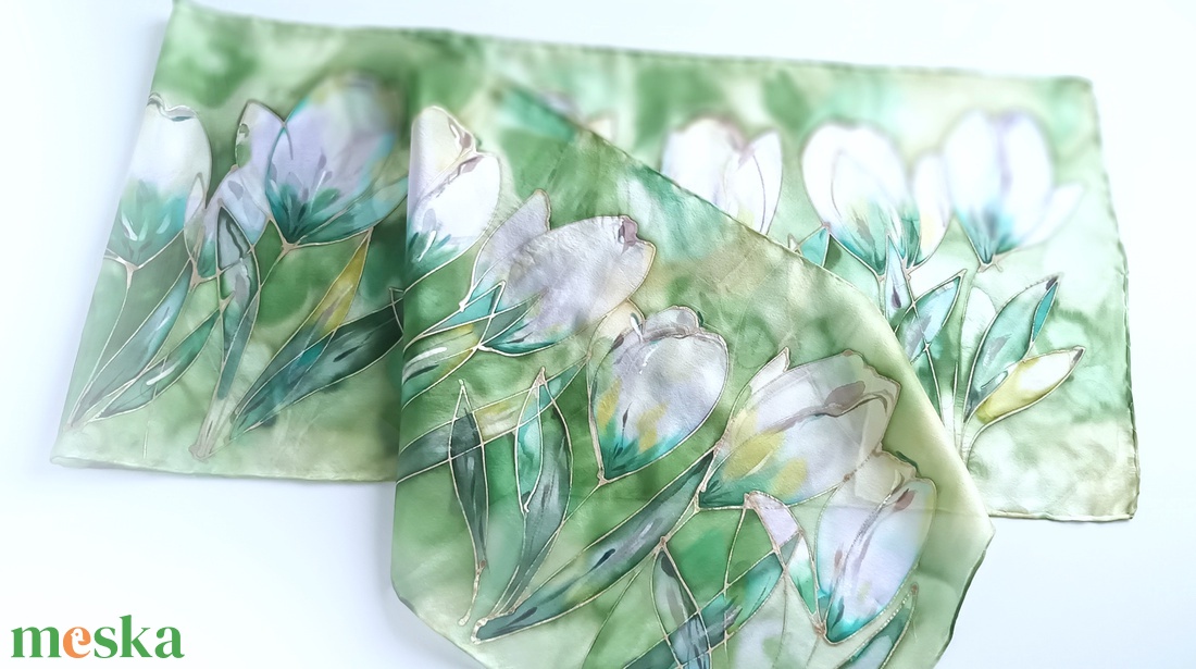 Olíva tiszta selyem sál - ruha & divat - sál, sapka, kendő - sál - Meska.hu