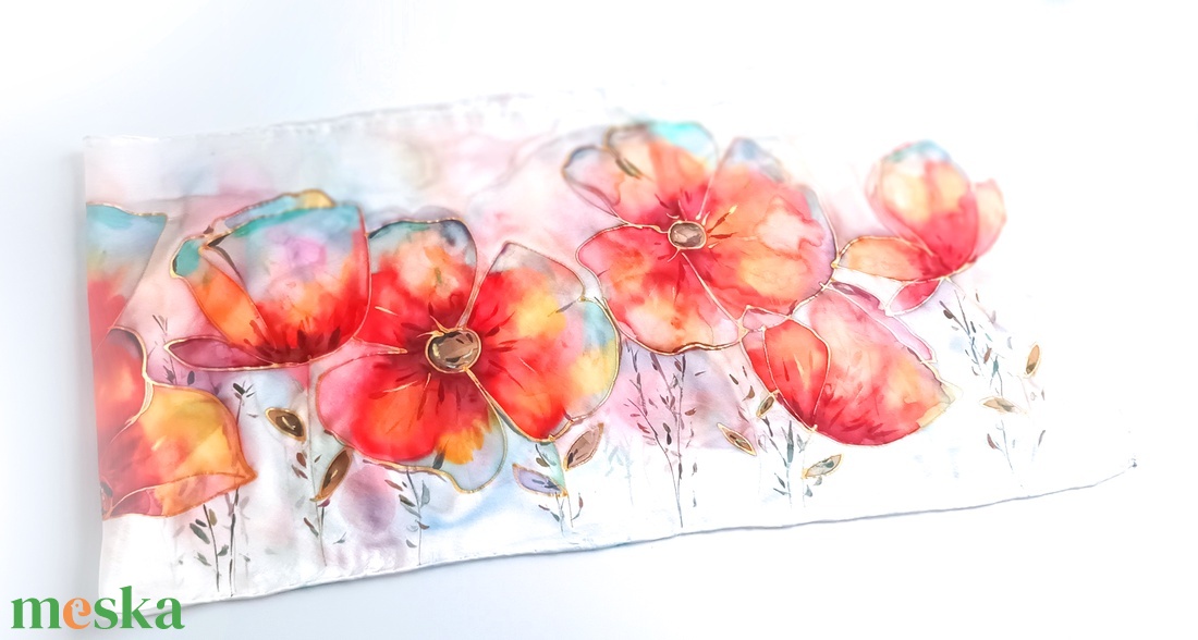 Pipacs mező tiszta selyem sál - ruha & divat - sál, sapka, kendő - sál - Meska.hu