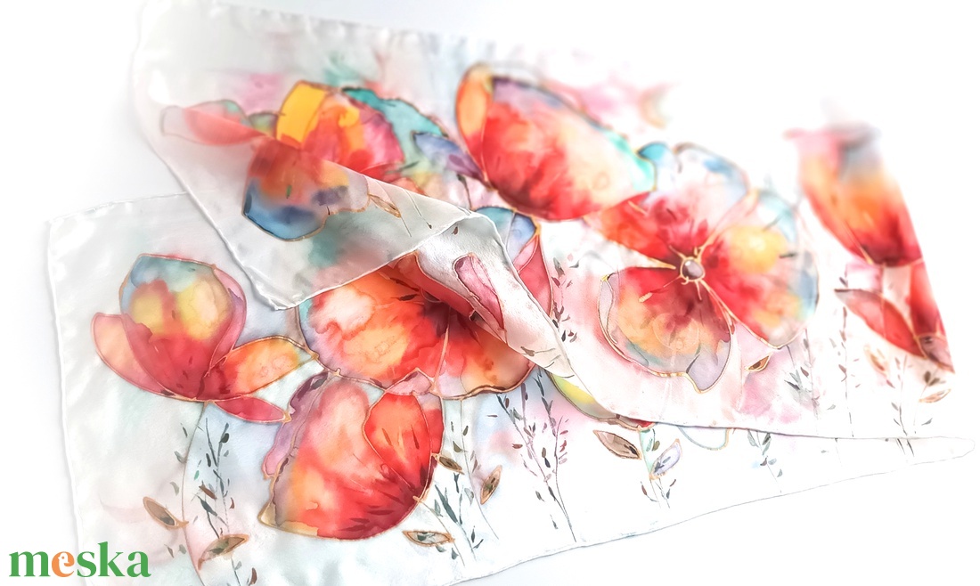 Pipacs mező tiszta selyem sál - ruha & divat - sál, sapka, kendő - sál - Meska.hu