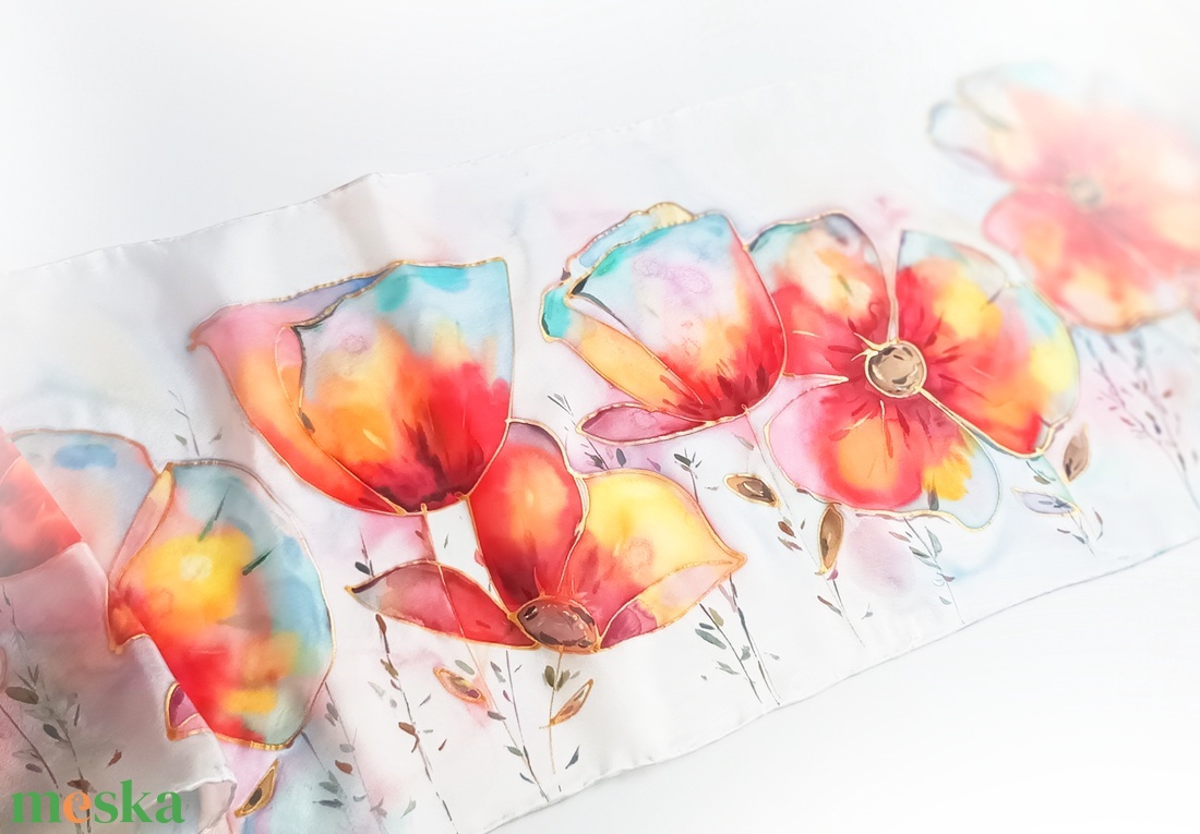 Pipacs mező tiszta selyem sál - ruha & divat - sál, sapka, kendő - sál - Meska.hu