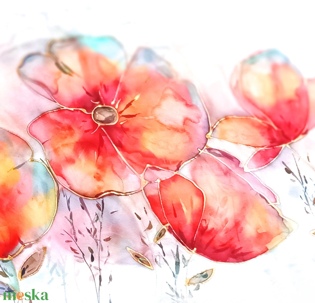 Pipacs mező tiszta selyem sál - ruha & divat - sál, sapka, kendő - sál - Meska.hu