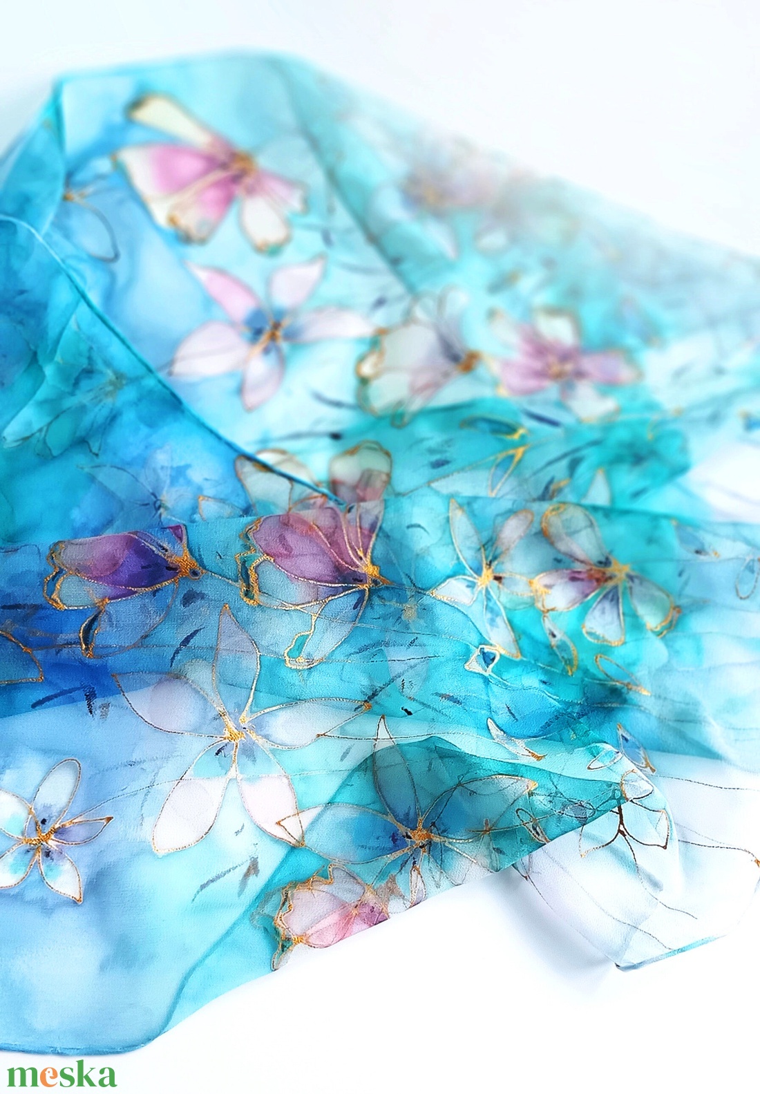 Tóparti virágok tiszta selyem sál - ruha & divat - sál, sapka, kendő - sál - Meska.hu