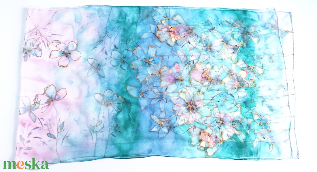 Tóparti virágok tiszta selyem sál - ruha & divat - sál, sapka, kendő - sál - Meska.hu