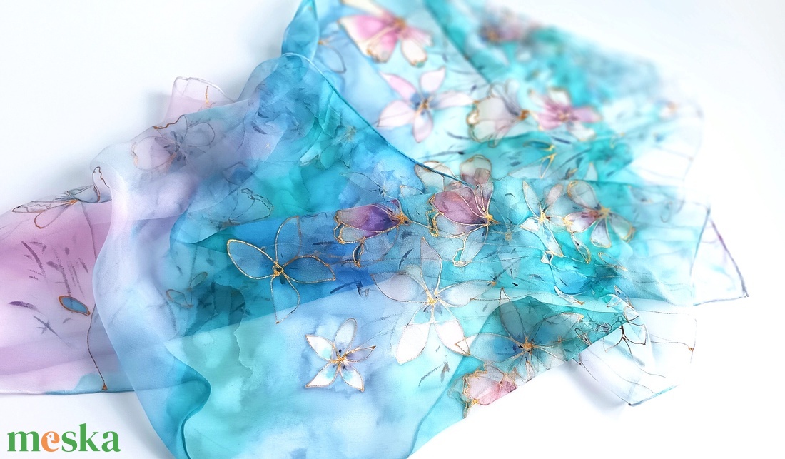 Tóparti virágok tiszta selyem sál - ruha & divat - sál, sapka, kendő - sál - Meska.hu