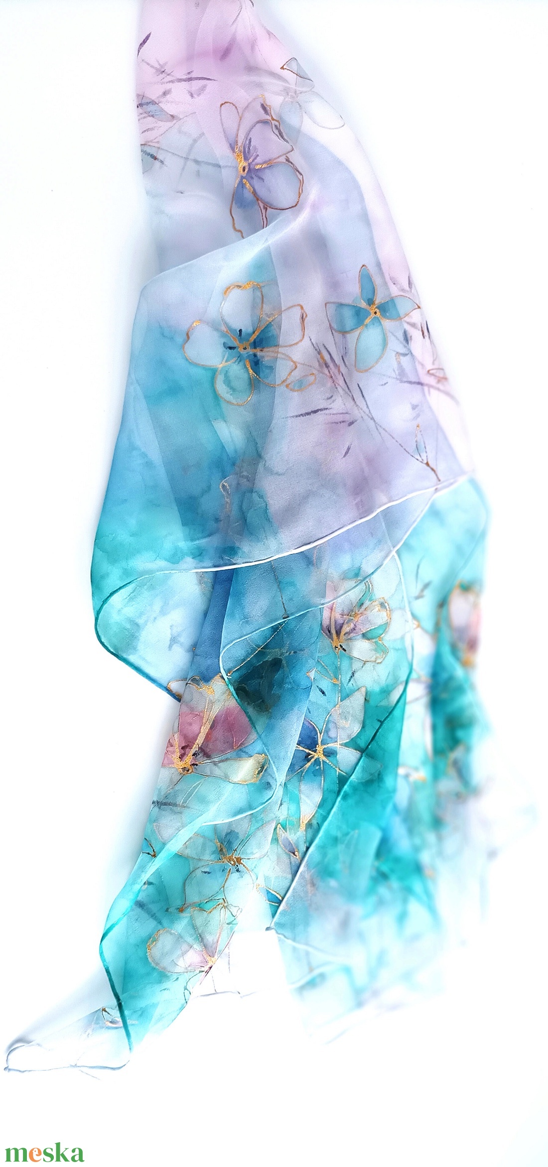 Tóparti virágok tiszta selyem sál - ruha & divat - sál, sapka, kendő - sál - Meska.hu