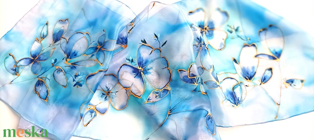 Azúr partok virágai tiszta selyem sál - ruha & divat - sál, sapka, kendő - sál - Meska.hu