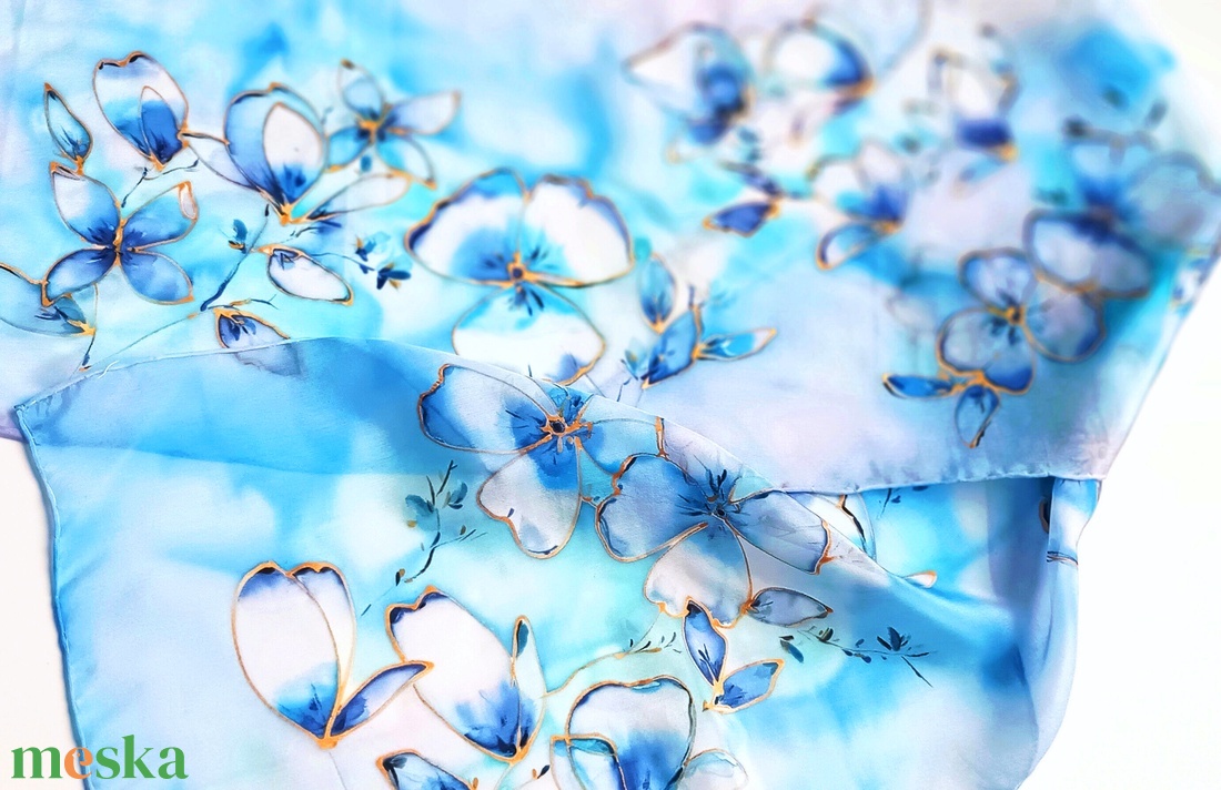 Azúr partok virágai tiszta selyem sál - ruha & divat - sál, sapka, kendő - sál - Meska.hu