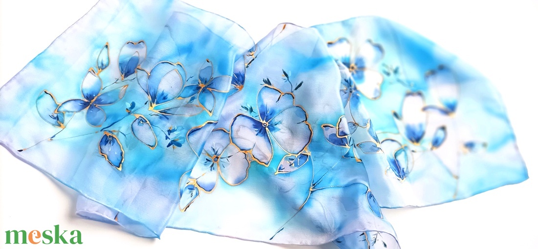 Azúr partok virágai tiszta selyem sál - ruha & divat - sál, sapka, kendő - sál - Meska.hu