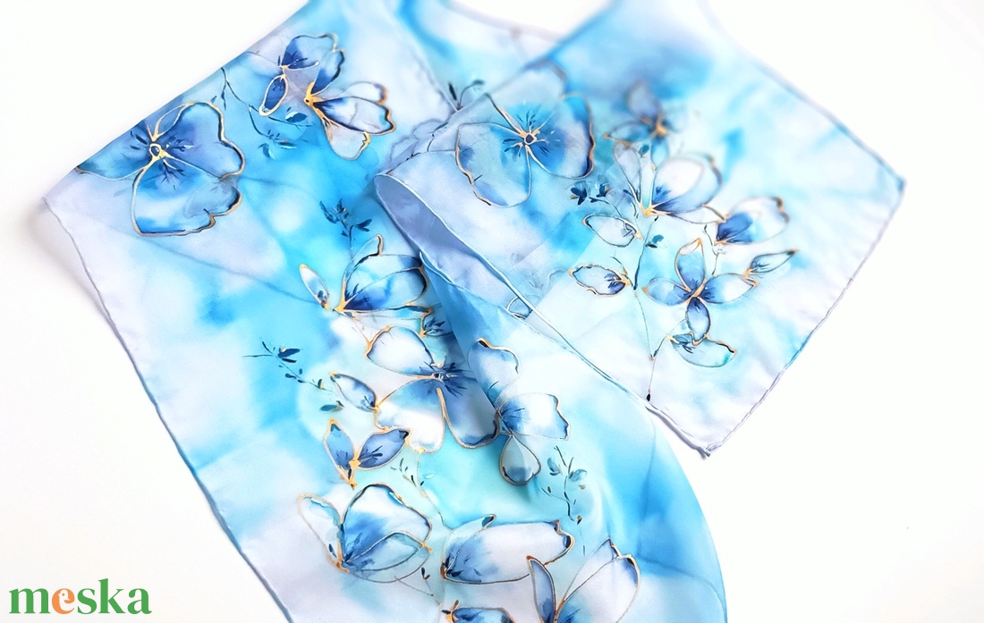 Azúr partok virágai tiszta selyem sál - ruha & divat - sál, sapka, kendő - sál - Meska.hu