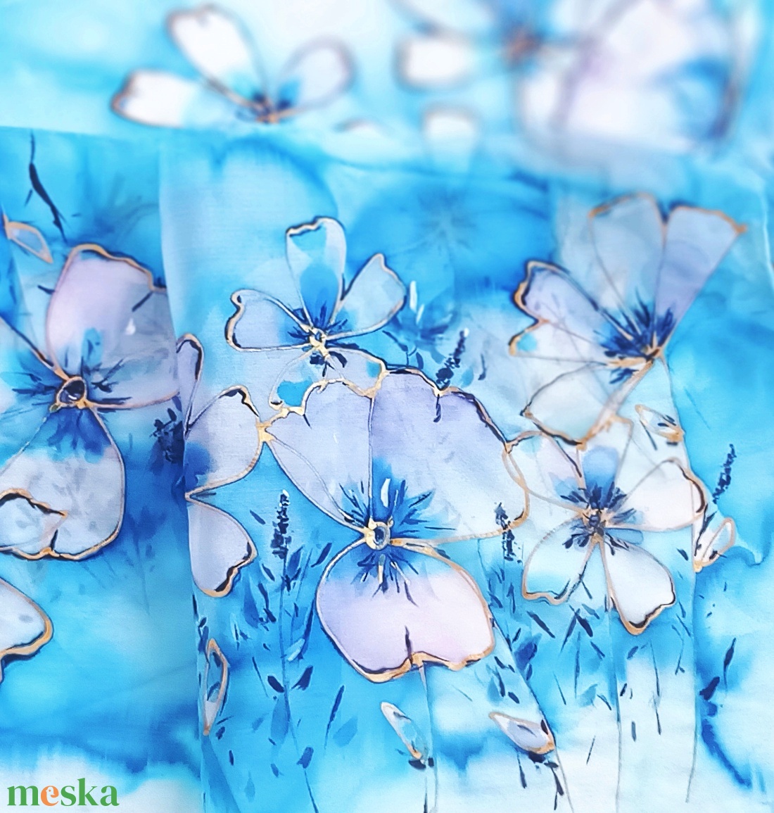 Tihanyi virágzás tiszta selyem sál - ruha & divat - sál, sapka, kendő - sál - Meska.hu