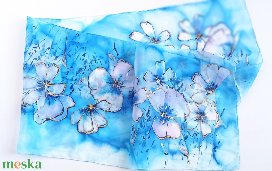 Tihanyi virágzás tiszta selyem sál - ruha & divat - sál, sapka, kendő - sál - Meska.hu