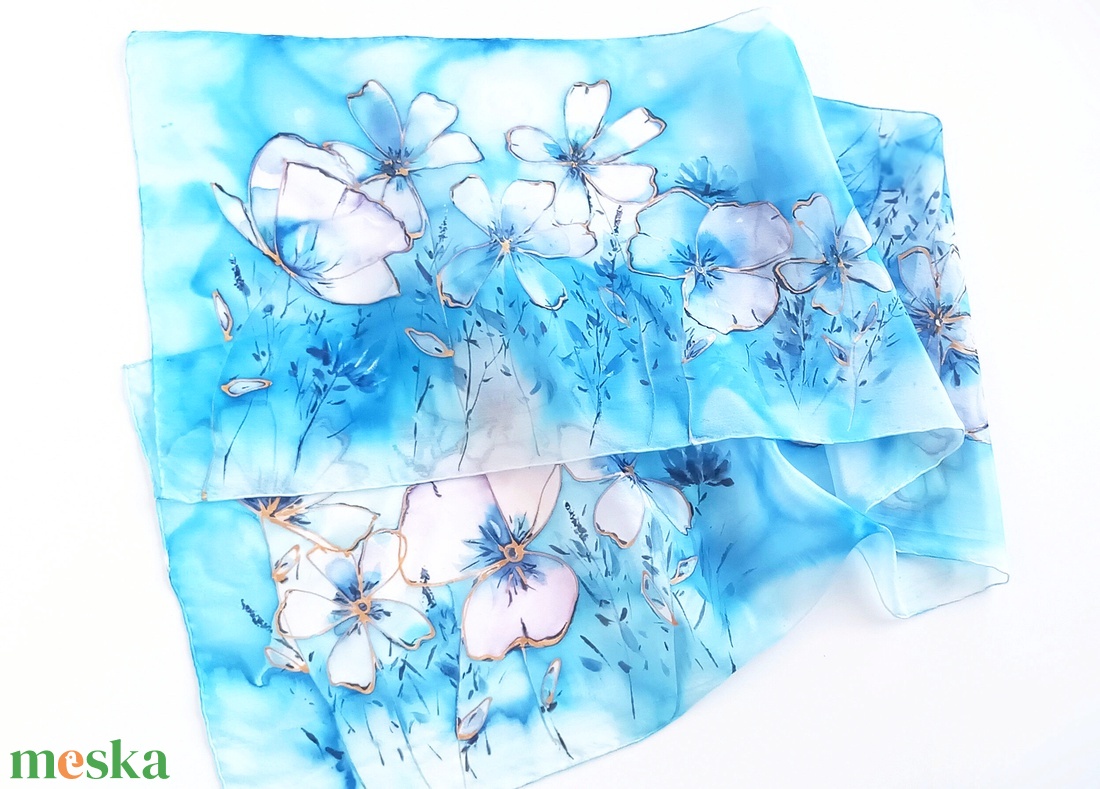 Tihanyi virágzás tiszta selyem sál - ruha & divat - sál, sapka, kendő - sál - Meska.hu