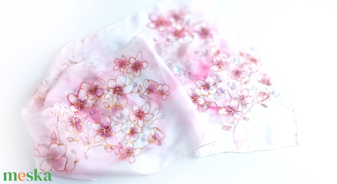 Sakura tiszta selyem sál - ruha & divat - sál, sapka, kendő - sál - Meska.hu