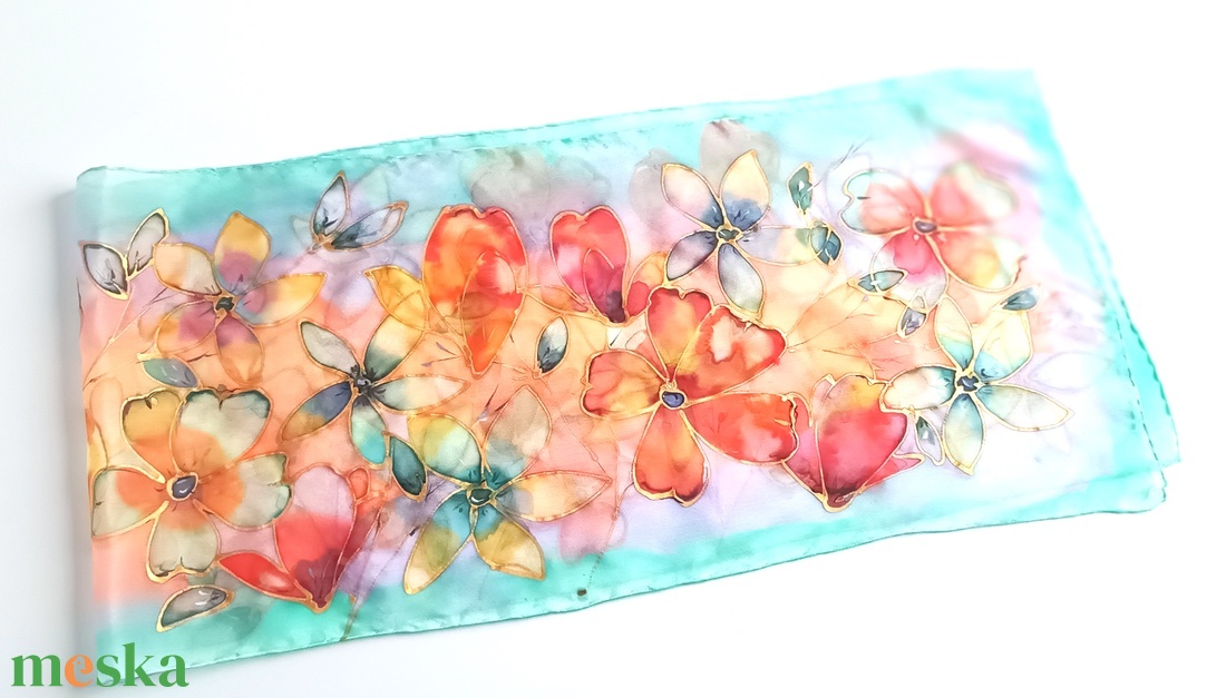 Paradicsomi naplemente tiszta selyem sál - ruha & divat - sál, sapka, kendő - sál - Meska.hu