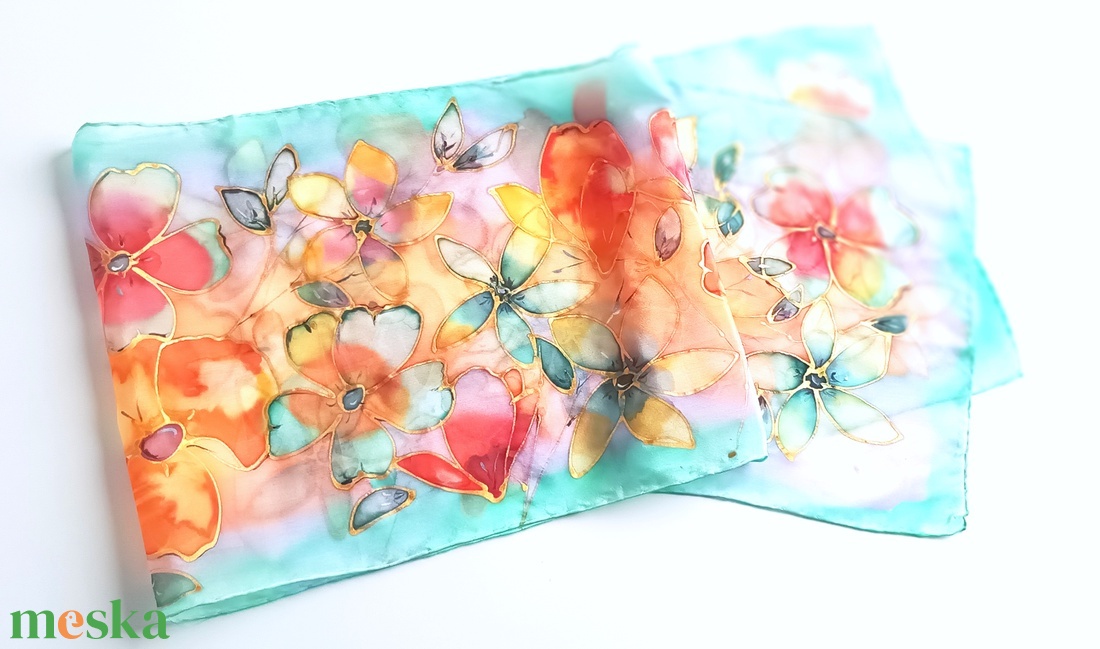 Paradicsomi naplemente tiszta selyem sál - ruha & divat - sál, sapka, kendő - sál - Meska.hu