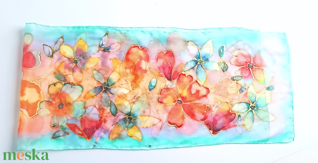 Paradicsomi naplemente tiszta selyem sál - ruha & divat - sál, sapka, kendő - sál - Meska.hu