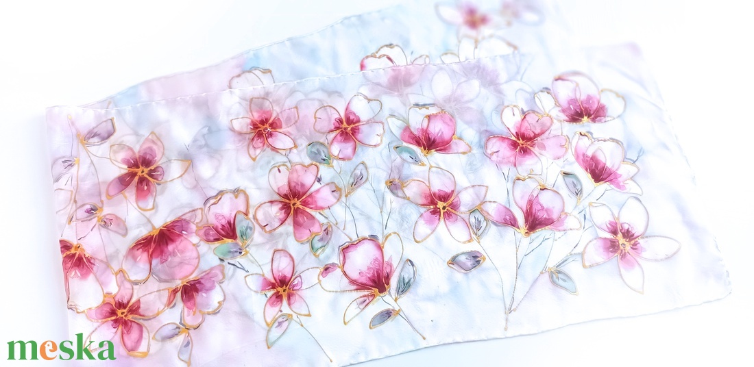 Virágok tánca tiszta selyem sál - ruha & divat - sál, sapka, kendő - sál - Meska.hu