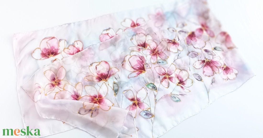 Virágok tánca tiszta selyem sál - ruha & divat - sál, sapka, kendő - sál - Meska.hu