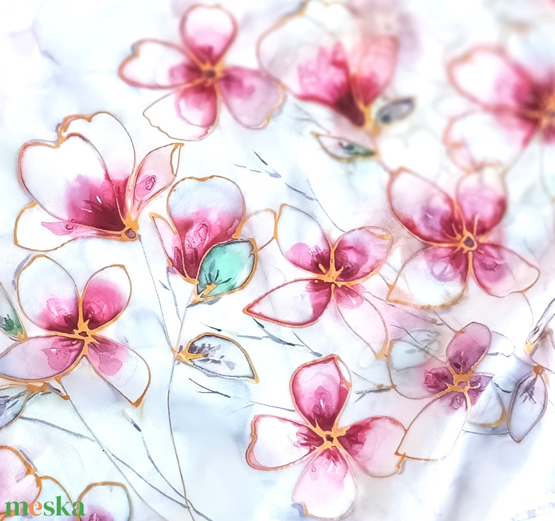 Romantikus kert tiszta selyem sál - ruha & divat - sál, sapka, kendő - sál - Meska.hu