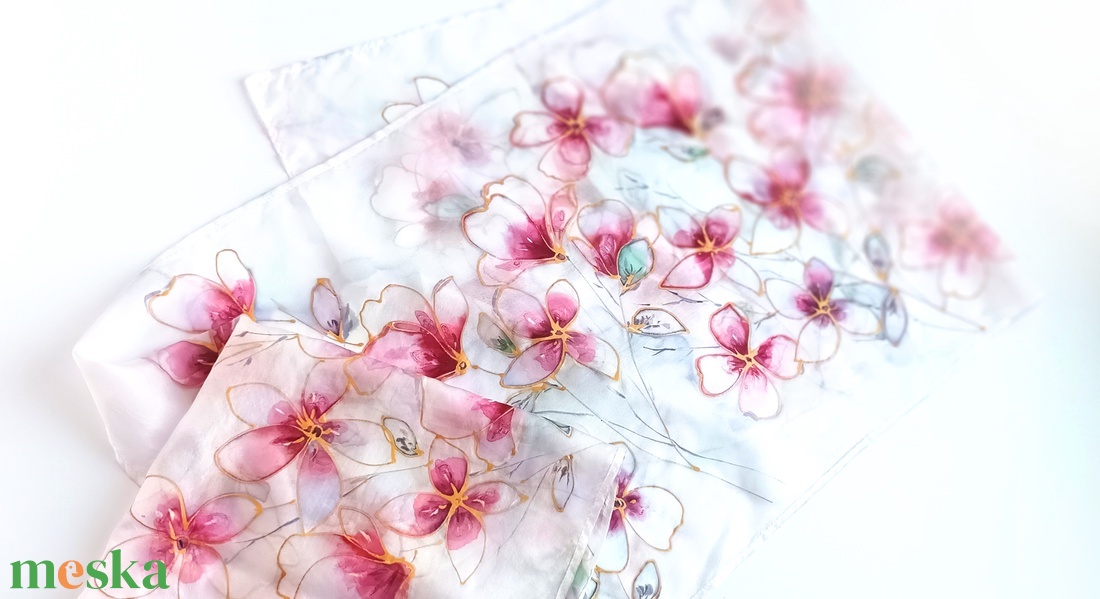 Romantikus kert tiszta selyem sál - ruha & divat - sál, sapka, kendő - sál - Meska.hu