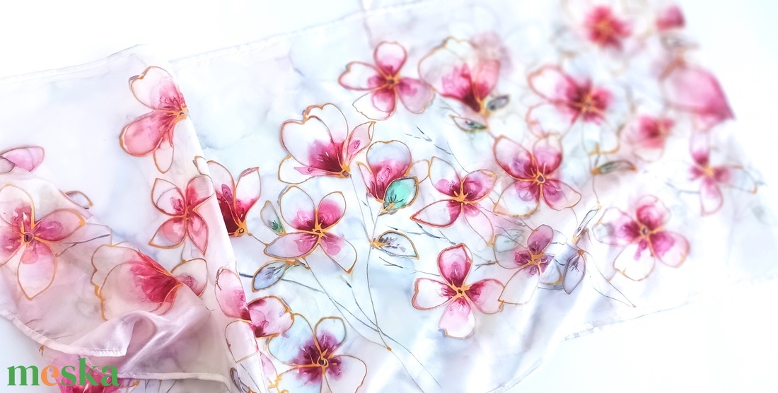 Romantikus kert tiszta selyem sál - ruha & divat - sál, sapka, kendő - sál - Meska.hu