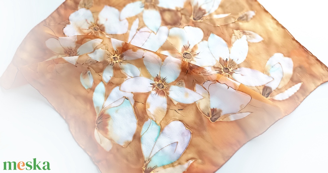 Karamell tiszta selyem kendő - ruha & divat - sál, sapka, kendő - sál - Meska.hu