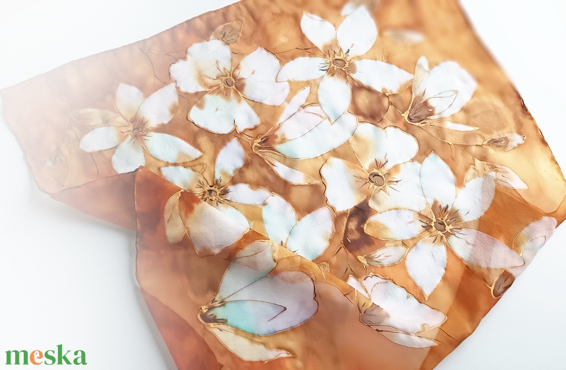 Karamell tiszta selyem kendő - ruha & divat - sál, sapka, kendő - sál - Meska.hu