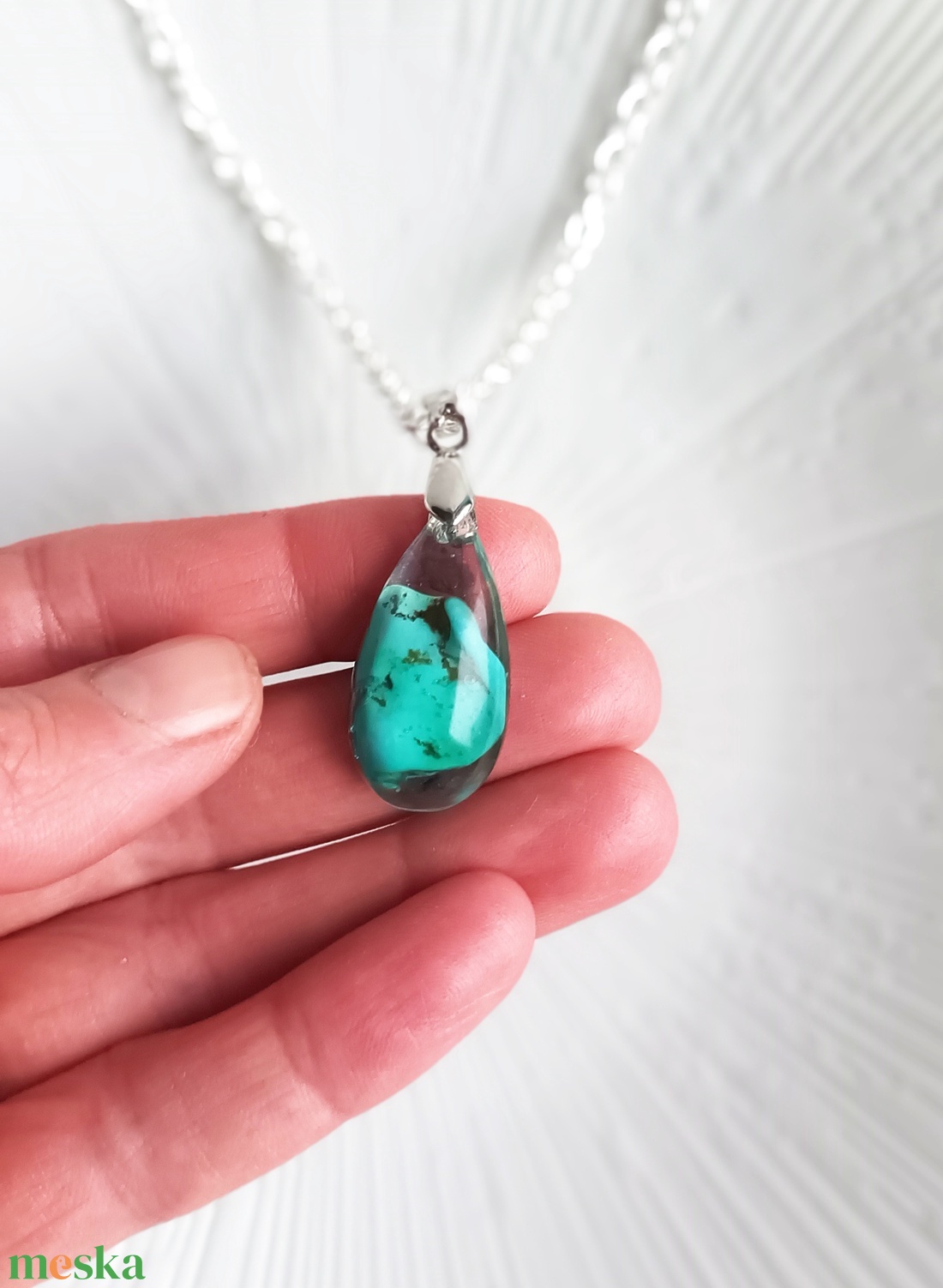 Türkiz természetes ásvány nyaklánc - ékszer - nyaklánc - medálos nyaklánc - Meska.hu