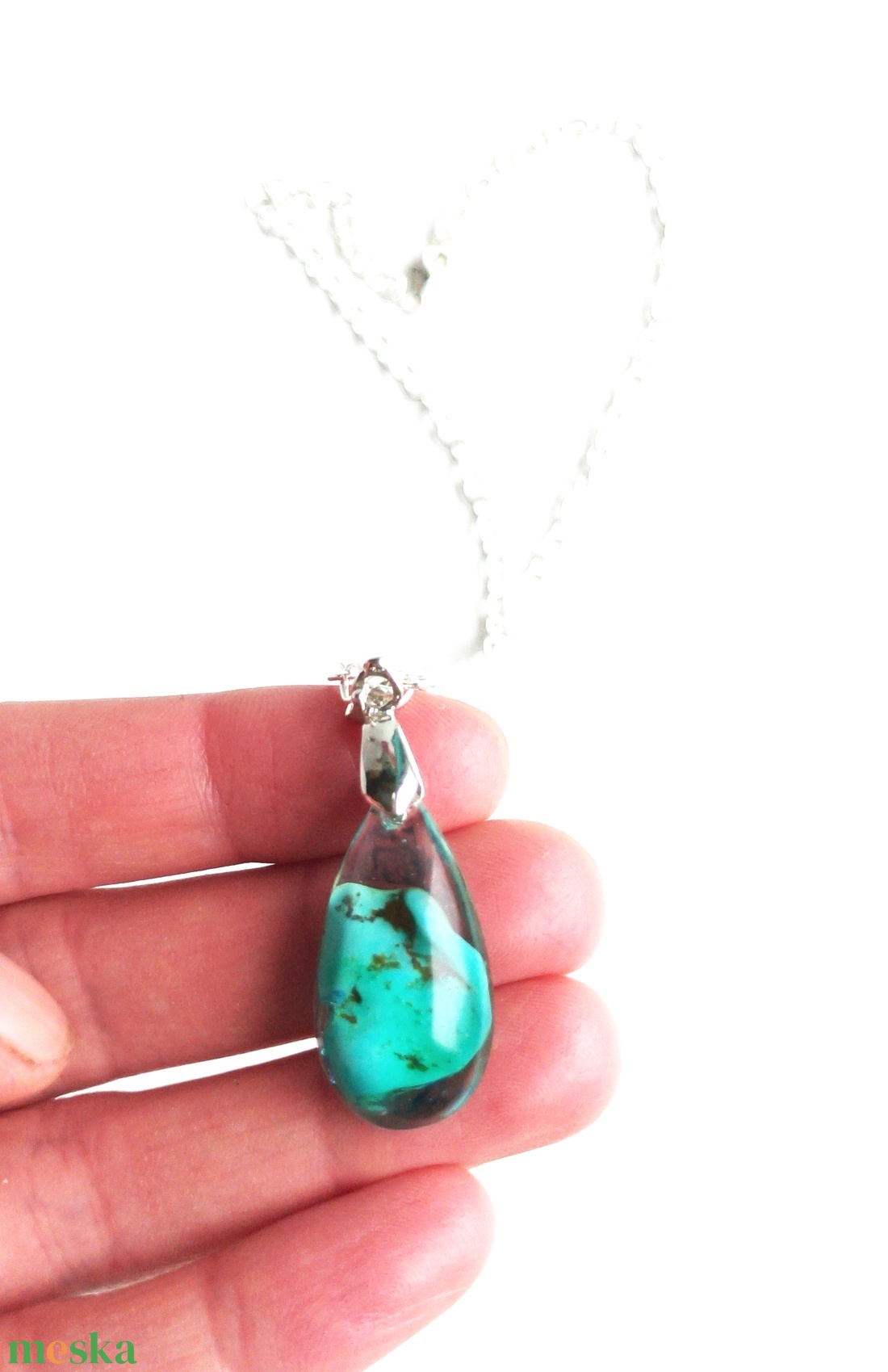 Türkiz természetes ásvány nyaklánc - ékszer - nyaklánc - medálos nyaklánc - Meska.hu