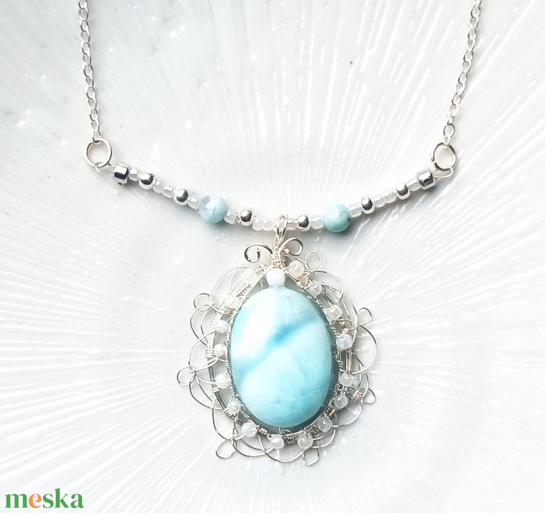 Larimár természetes ásvány nyaklánc - ékszer - nyaklánc - medálos nyaklánc - Meska.hu