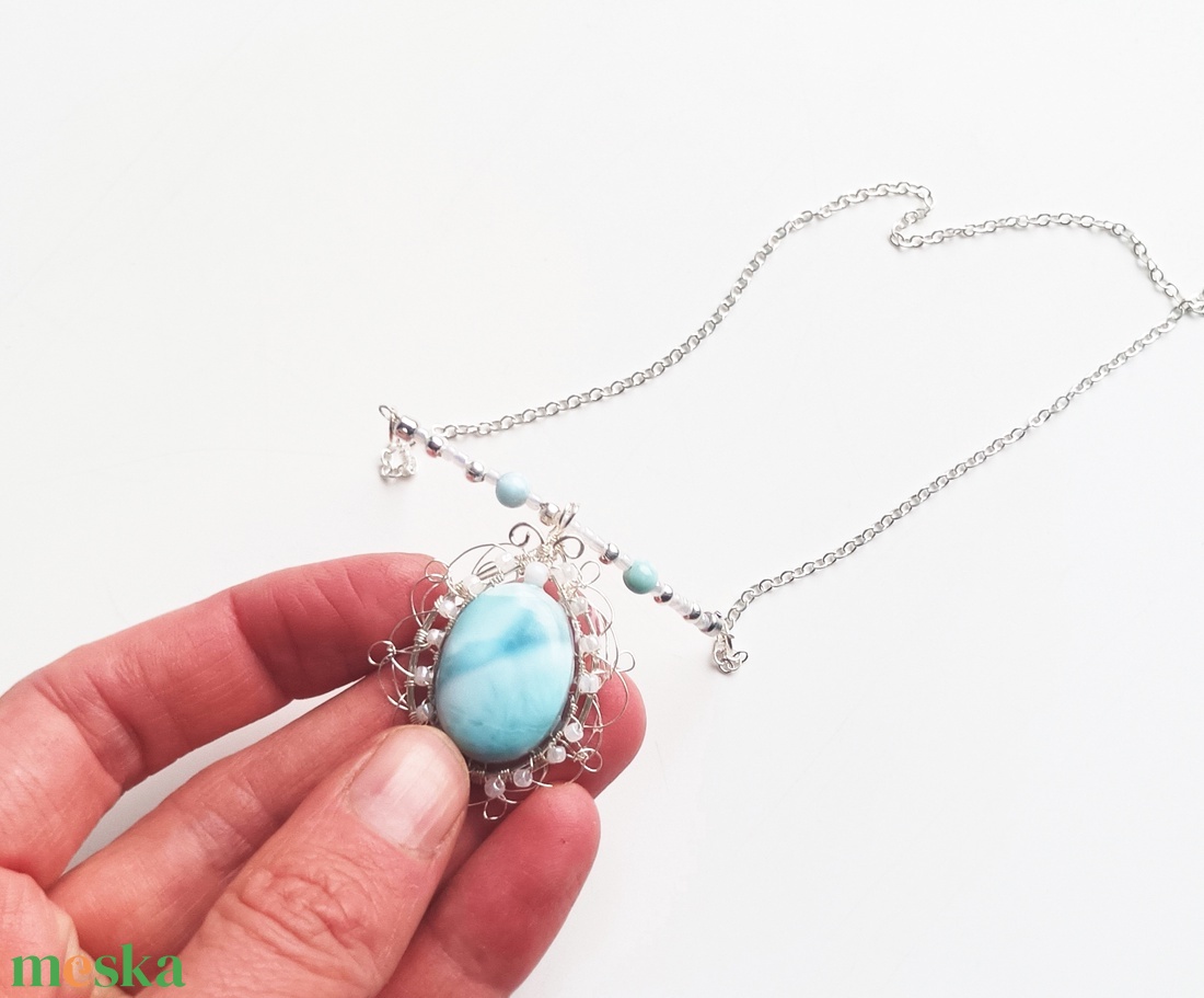 Larimár természetes ásvány nyaklánc - ékszer - nyaklánc - medálos nyaklánc - Meska.hu